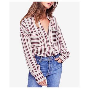 Free People Ivory/Red striped Long Sleeve